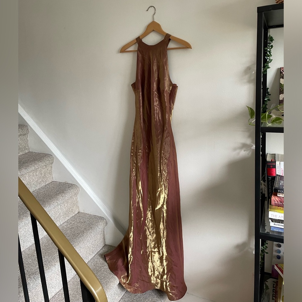 Geary Roark Kamisato Vintage 90s Halter Slip Maxi Dress Iridescent Bronze sz 10
